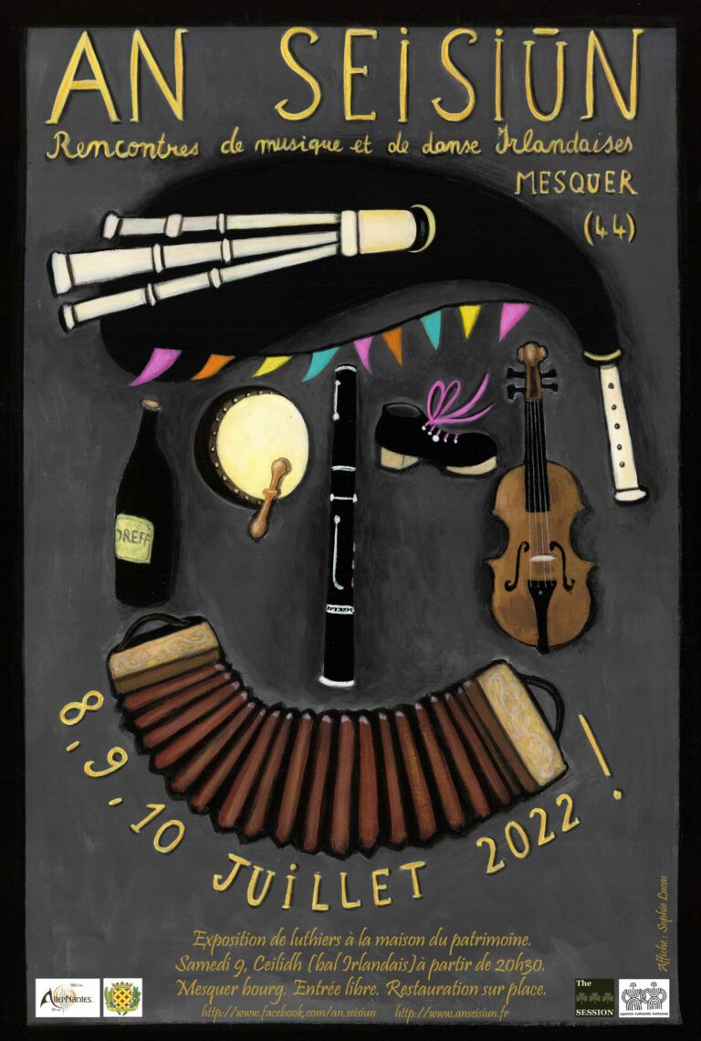 Affiche du festival AN SEISIÚN de musique Irlandaise à Mesquer, Juillet 2022.