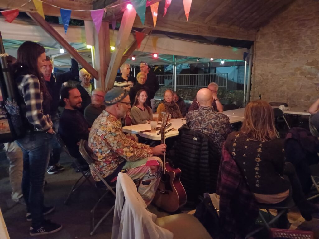 Groupe de personnes profitant d'un concert en soirée