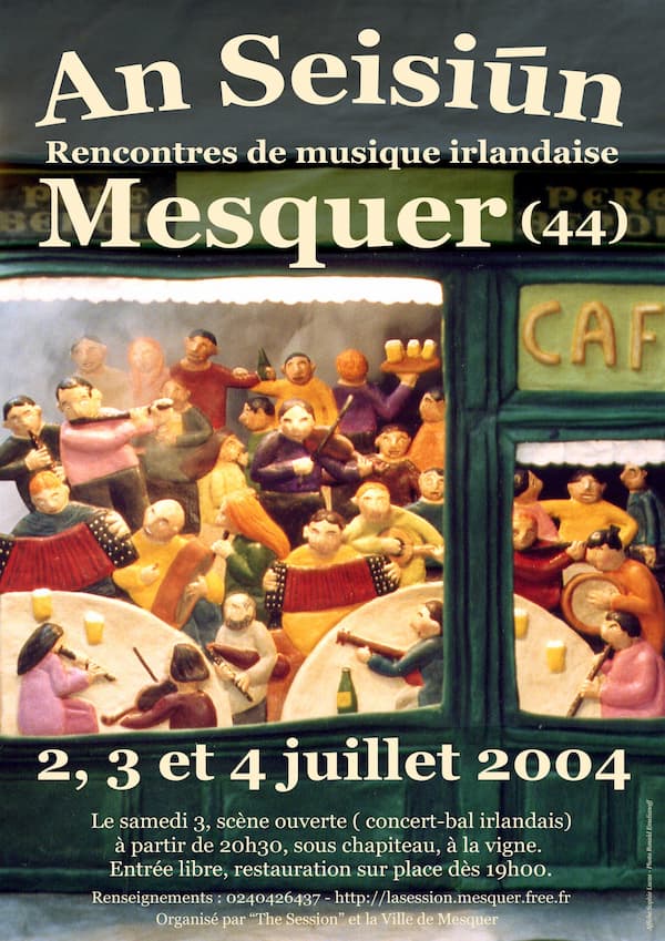 Affiche colorée d'un événement musical irlandais à Mesquer